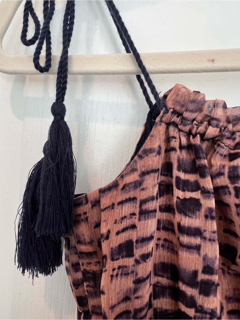 SAGE the label Canyon Echoes Peplum Blouse XS Animal Print Smocked Tassel NWT - Picture 2 of 7